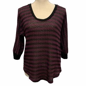 Splendid 3/4 Sleeve Open Knit Striped Sweater
